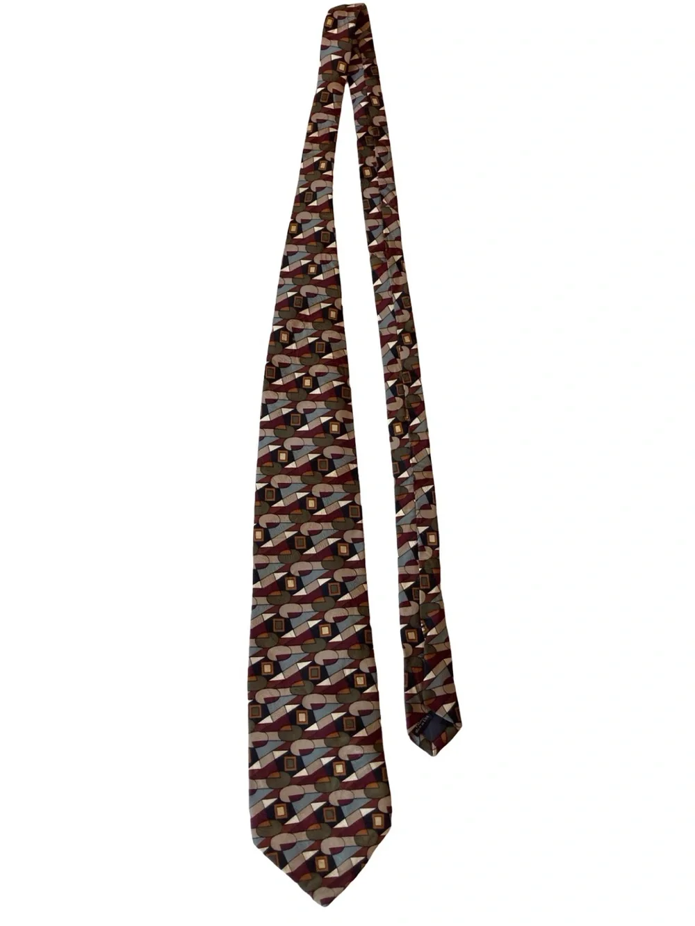 Martin Wong Napa CA Geometric Abstract Silk Necktie Retro 90s Mid Mod Vintage